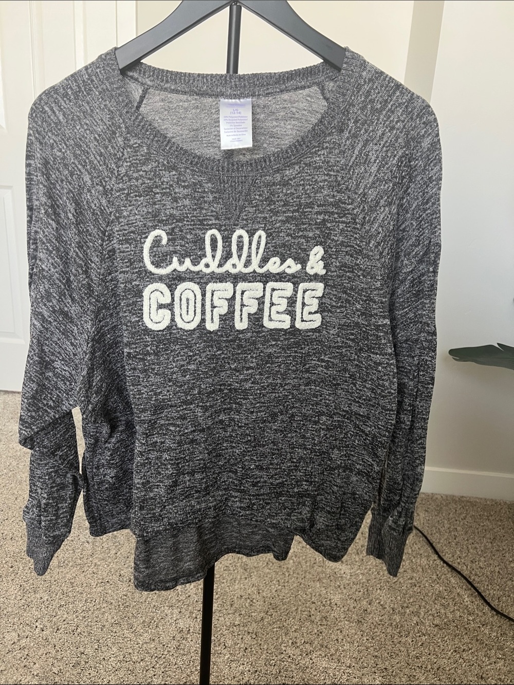 Cuddles & Coffee Relaxed Crewneck Sweater - Charcoal